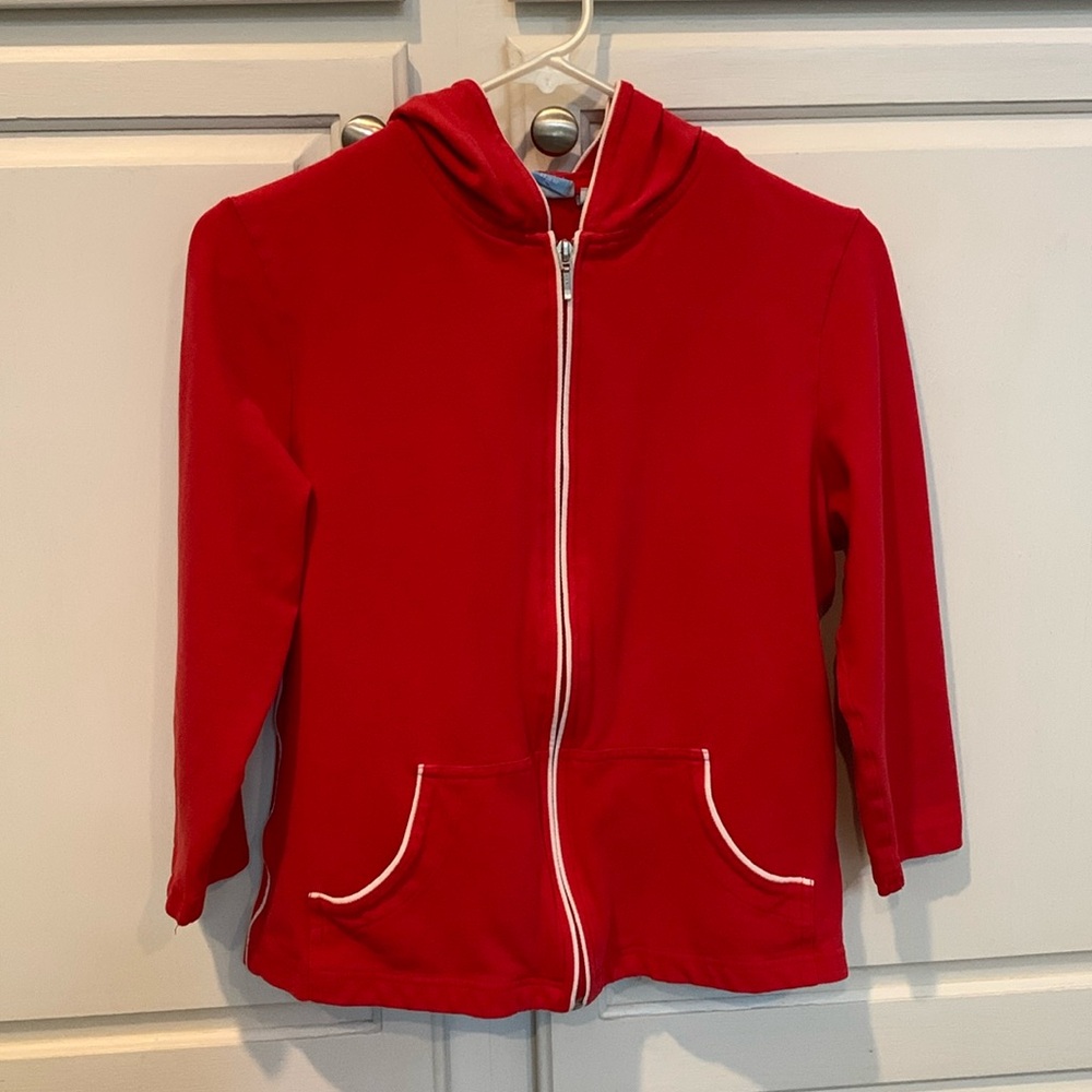 🛑 Tek Gear Red Hooded zip up Track Jacket White stripe Vintage